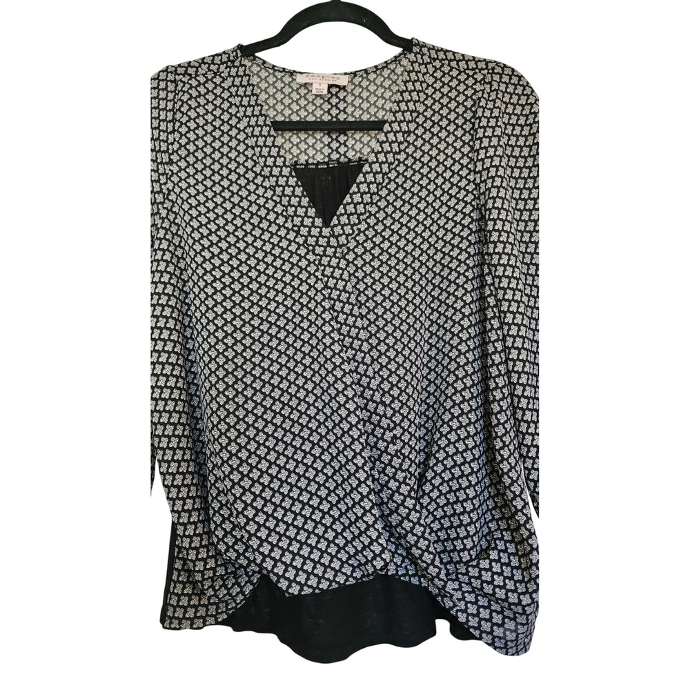 Tempted Los Angeles Black White Geometric Faux Wrap Blouse RA7707-X2191 Womens S